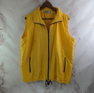 Chicos Jacket Women XL 3 Yellow Vest Black Silk Quilted Lightweight Vintage